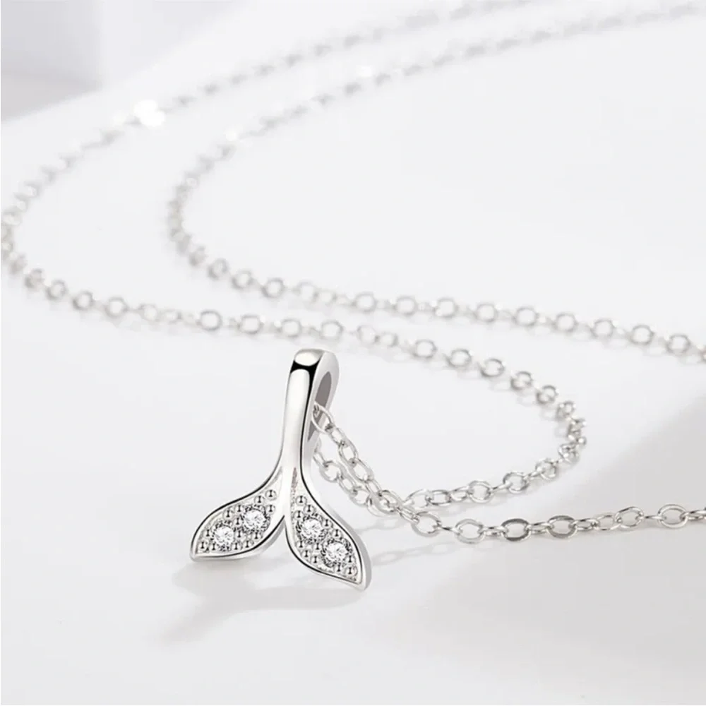 Silver Mermaid Tail Necklace Nautical whale tail  925silver pl 18